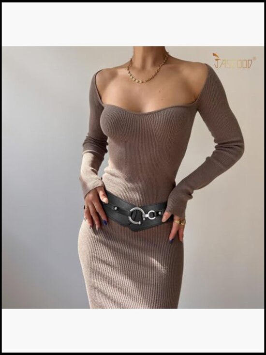 Faux Leather Wide Elastic Belt with Studded Buckle for Dresses Coats main image 4